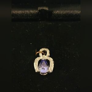 18K White Gold 0.976 ct Natural Pear Tanzanite & Diamond Halo Pendant